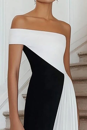 Black And White One Shoulder A Line Formal Dress